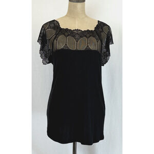 NWT Soya Concept BOUTIQUE Black Short Sleeve Top w/ Lace Detail #0419 XXL